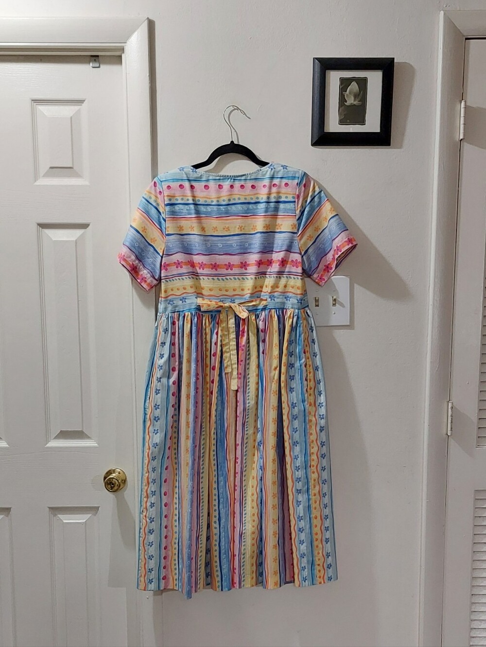 Vintage Striped Midi Dress in Blue, Pink, Yellow, Cream Pittite Small - Picture 4 of 7